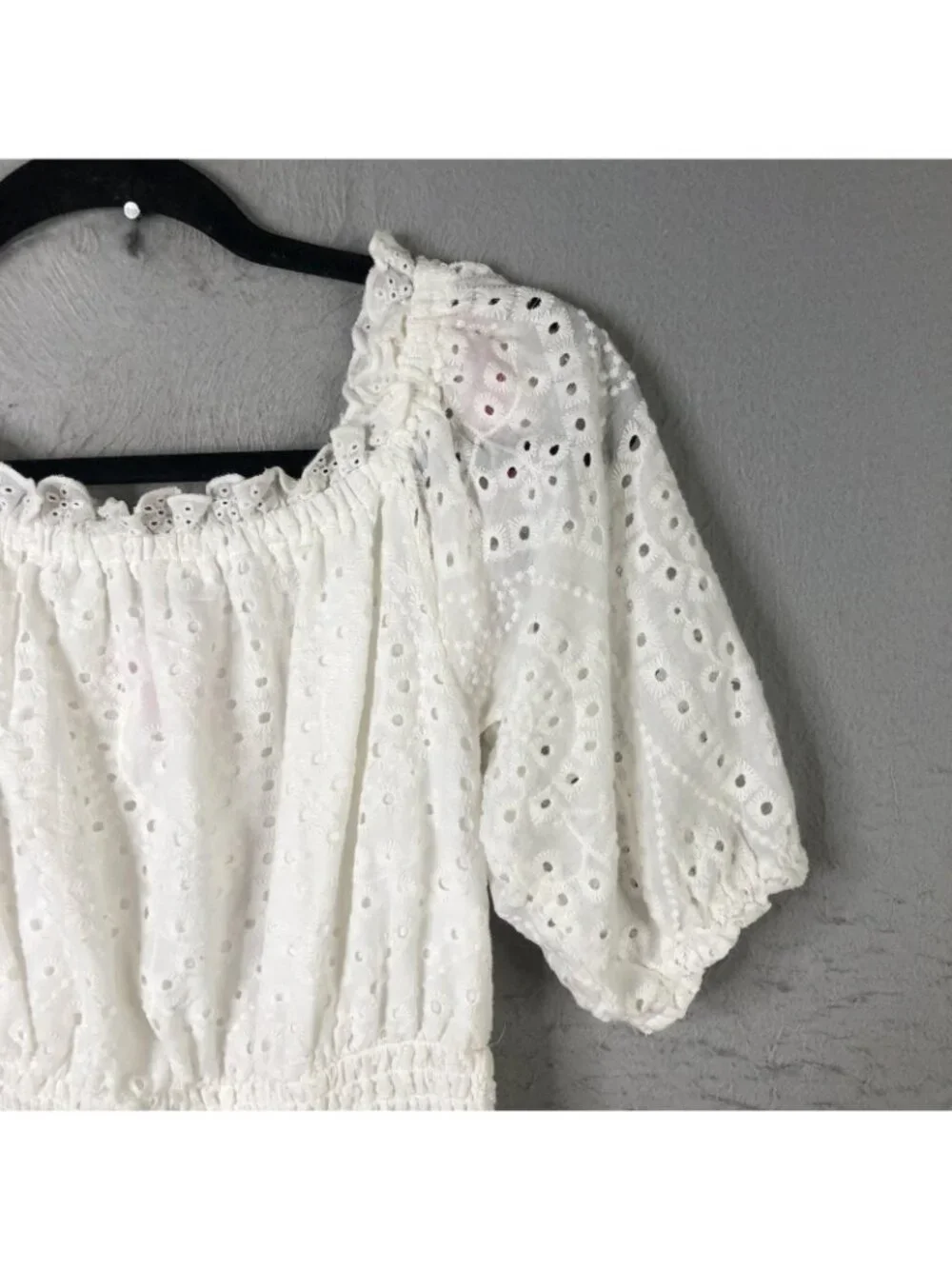 Betsey Johnson Dress Womens S White Eyelet Lace Smocked Midi Puff Sleeve Boho - Picture 12 of 16